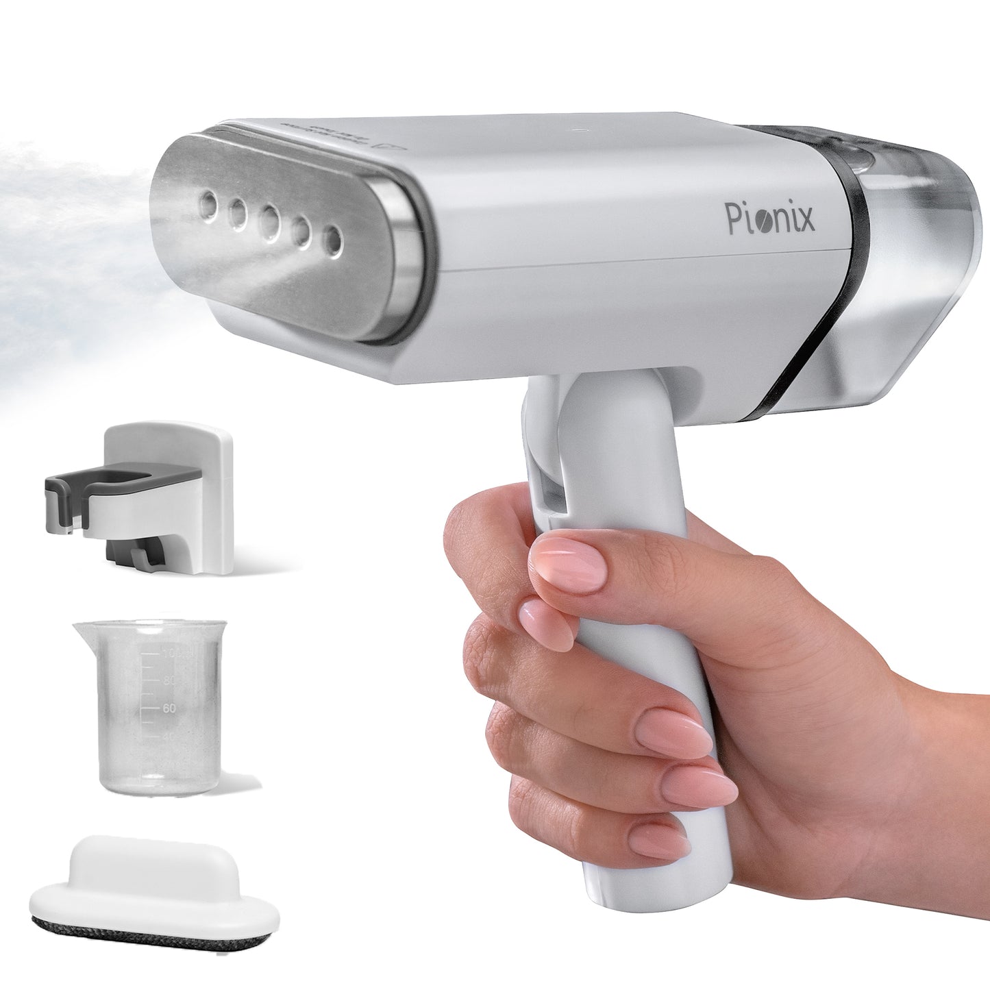 Pionix Handheld Garment Steamer - Foldable Handheld Steamer Clothes, 2-in-1 Horizontal & Vertical Fabric Steamer, Portable Hand Held Steamers for Clothes, 1000W Steam Press for Home & Travel - WHITE