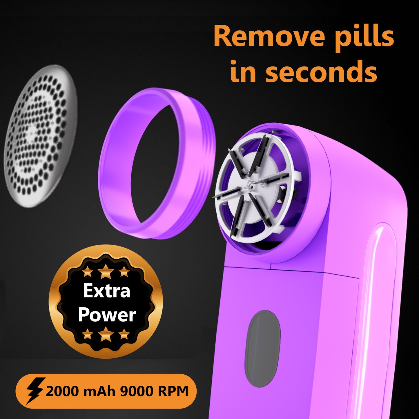 Pionix Fabric Shaver, Sweater Shavers to Remove Pilling, High-Perf Defuzzer, Rechargeable Electric Lint Shaver for Fuzz and Lint Balls from Clothing, Upholstery, Bedding (hot purple))