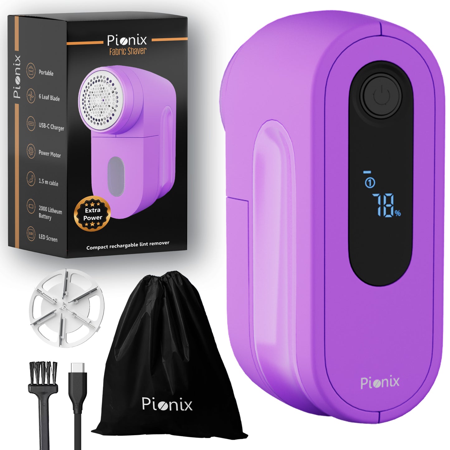 Pionix Fabric Shaver, Sweater Shavers to Remove Pilling, High-Perf Defuzzer, Rechargeable Electric Lint Shaver for Fuzz and Lint Balls from Clothing, Upholstery, Bedding (hot purple))